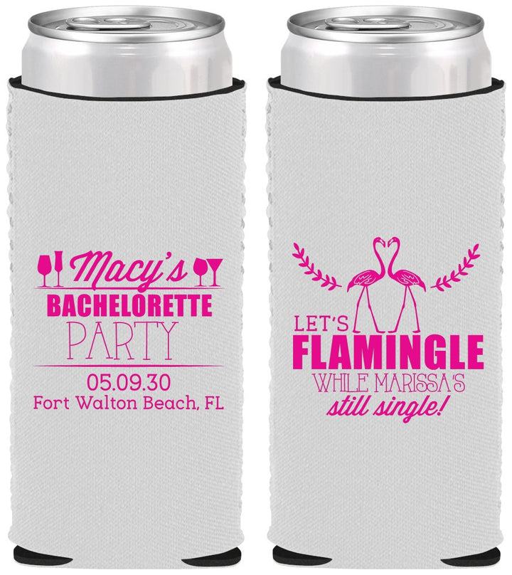 Custom Bachelorette Neoprene Slim Can Coolers - Lets Flamingle Still Single | 60144