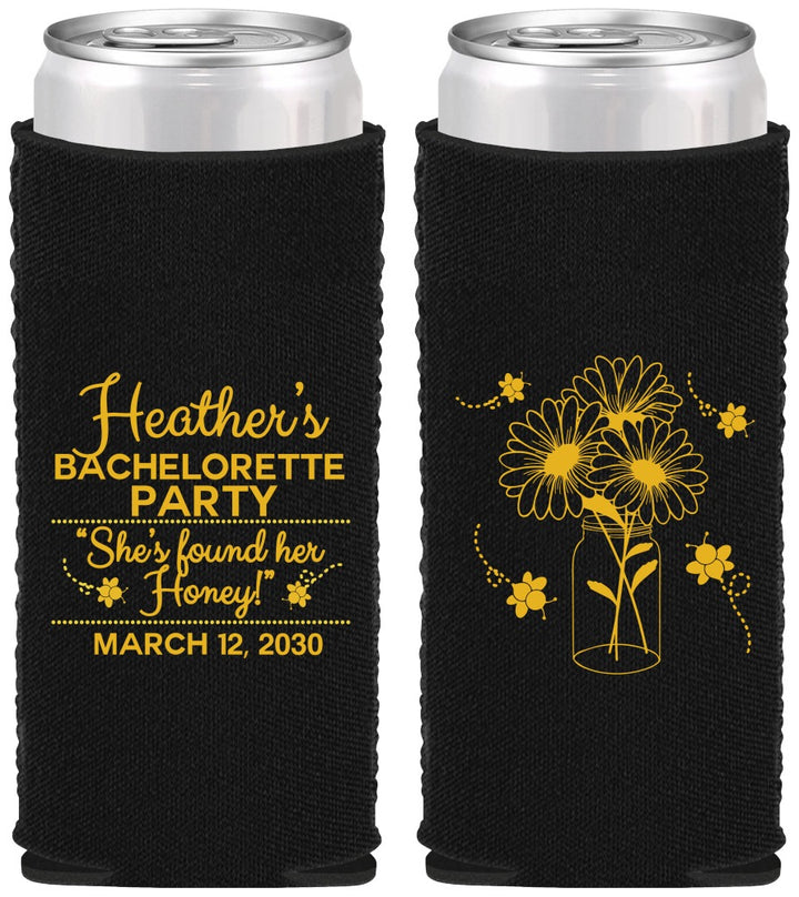 Custom Bachelorette Neoprene Slim Can Coolers - She Found Her Honey | 60150