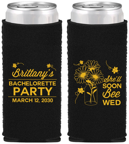 Custom Bachelorette Neoprene Slim Can Coolers - She Will Soon Bee Wed | 60151