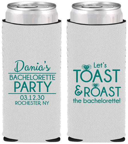 Custom Bachelorette Neoprene Slim Can Coolers - Toast And Roast | 60153