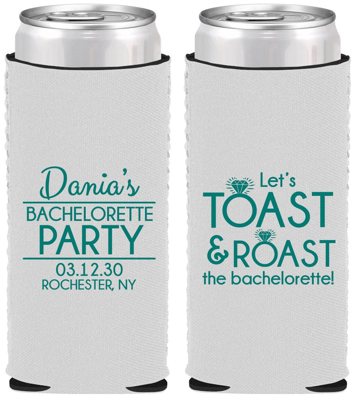 Custom Bachelorette Neoprene Slim Can Coolers - Toast And Roast | 60153