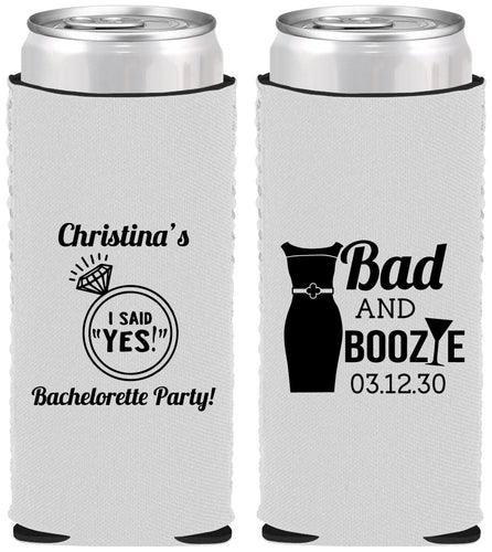Custom Bachelorette Neoprene Slim Can Coolers - Bad And Boozie | 60157
