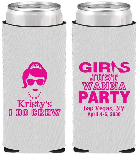 Custom Bachelorette Neoprene Slim Can Coolers - Girls Just Wanna Party | 60158