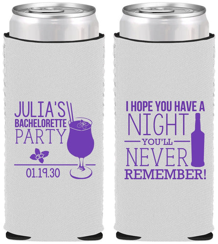 Custom Bachelorette Neoprene Slim Can Coolers - Night Never Remember | 60160