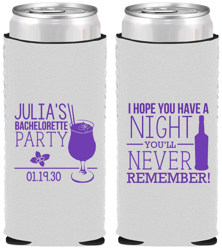 Custom Bachelorette Neoprene Slim Can Coolers - Night Never Remember | 60160