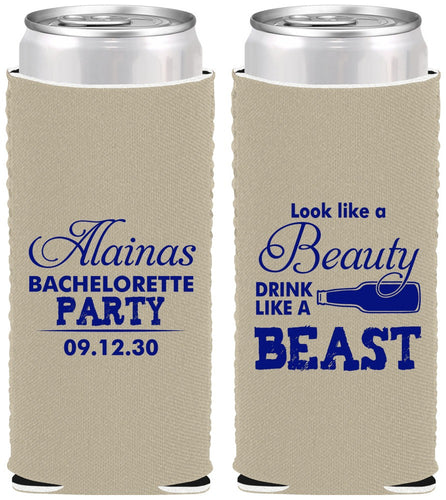 Custom Bachelorette Neoprene Slim Can Coolers - Beauty Beast | 60161