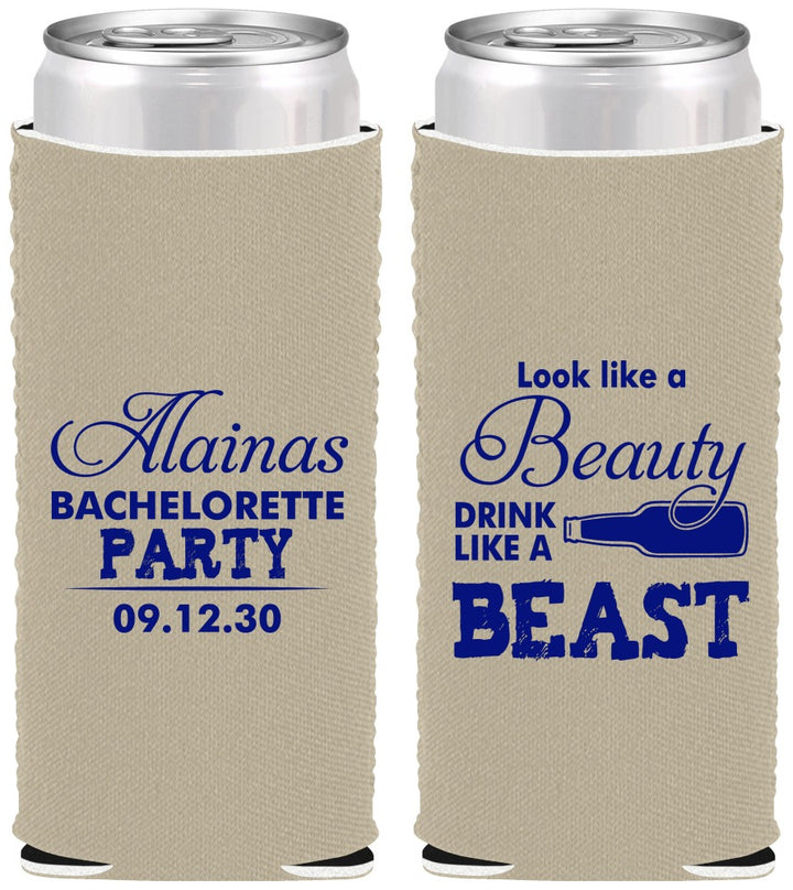 Custom Bachelorette Neoprene Slim Can Coolers - Beauty Beast | 60161