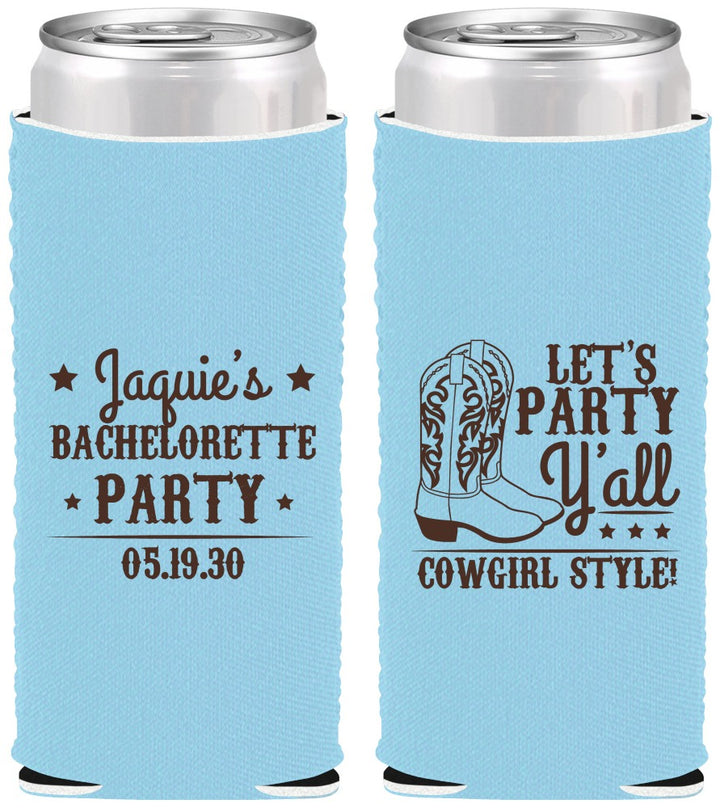 Custom Bachelorette Neoprene Slim Can Coolers - Cowgirl Boots | 60163