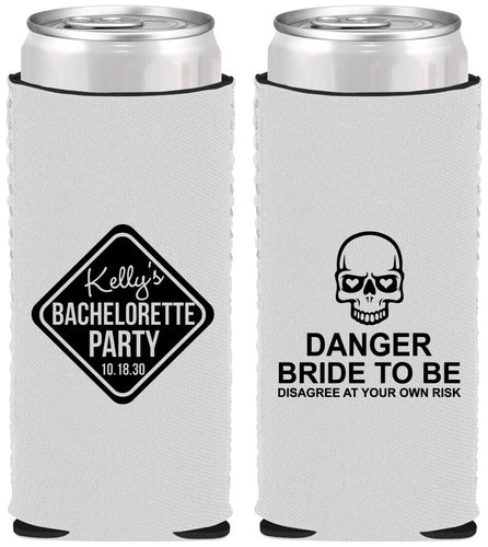 Custom Bachelorette Neoprene Slim Can Coolers - Danger Bride To Be | 60165