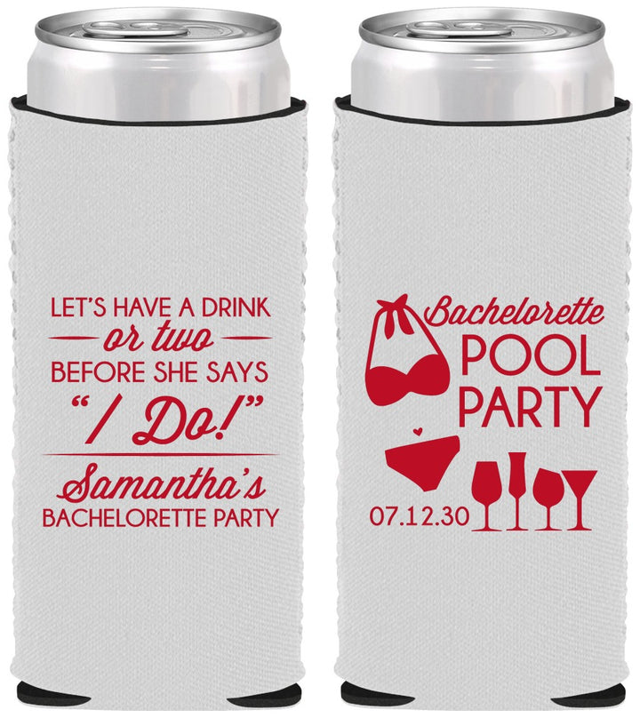 Custom Bachelorette Neoprene Slim Can Coolers - Pool Party | 60167