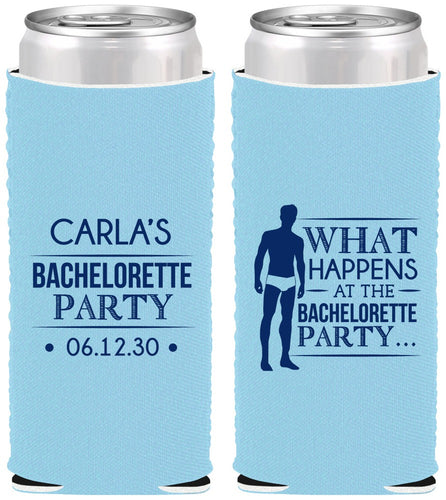 Custom Bachelorette Neoprene Slim Can Coolers - What Happens | 60172