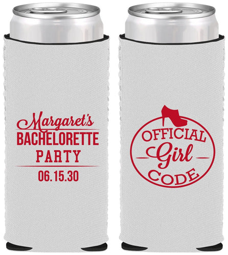 Custom Bachelorette Neoprene Slim Can Coolers - Official Girl Code | 60176