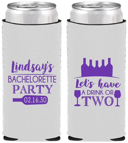 Custom Bachelorette Neoprene Slim Can Coolers - Wine Drink Or Two | 60178