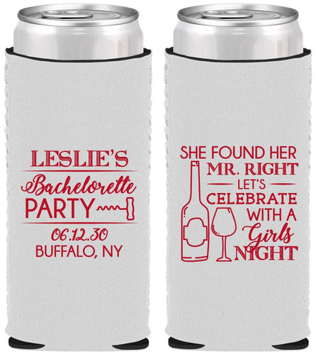 Custom Bachelorette Neoprene Slim Can Coolers - Mr Right Girls Night | 60180