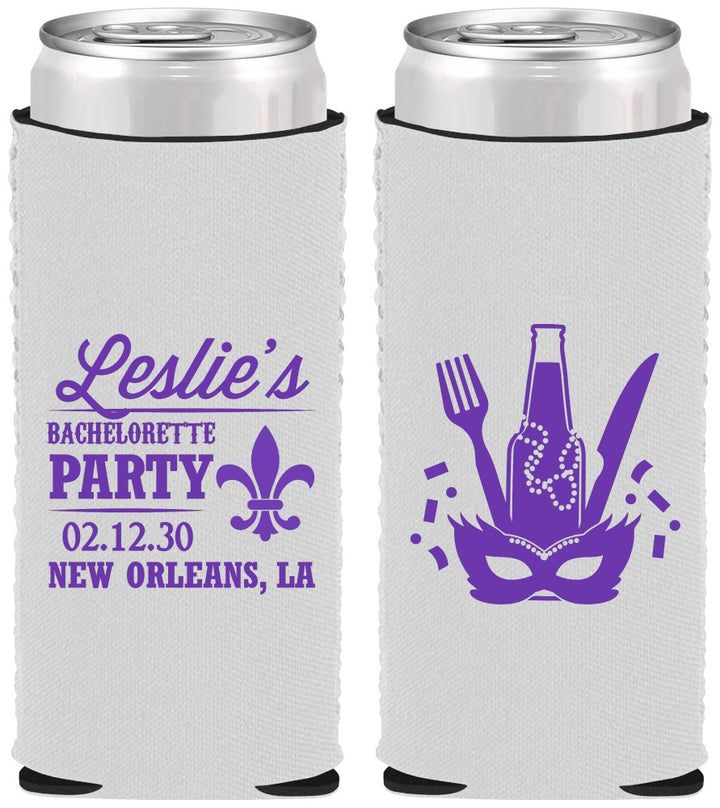 Custom Bachelorette Neoprene Slim Can Coolers - Mardi Gras | 60185