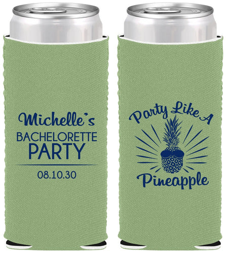 Custom Bachelorette Neoprene Slim Can Coolers - Party Like A Pineapple | 60193