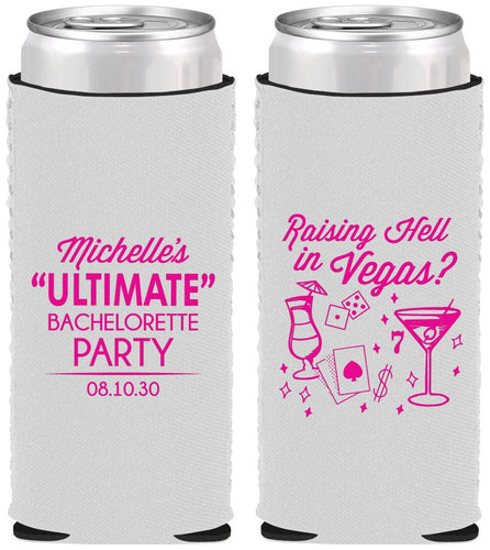 Custom Bachelorette Neoprene Slim Can Coolers - Raising Hell In Vegas | 60196