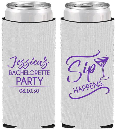 Custom Bachelorette Neoprene Slim Can Coolers - Sip Happens | 60197