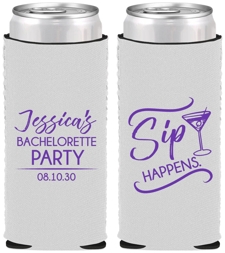 Custom Bachelorette Neoprene Slim Can Coolers - Sip Happens | 60197