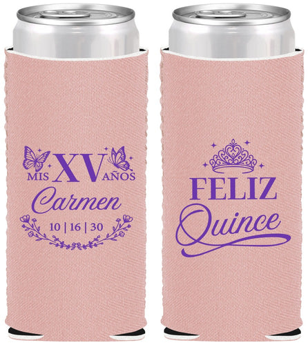 Custom Quinceanera Neoprene Slim Can Coolers - Mis Quince Anos | 70000