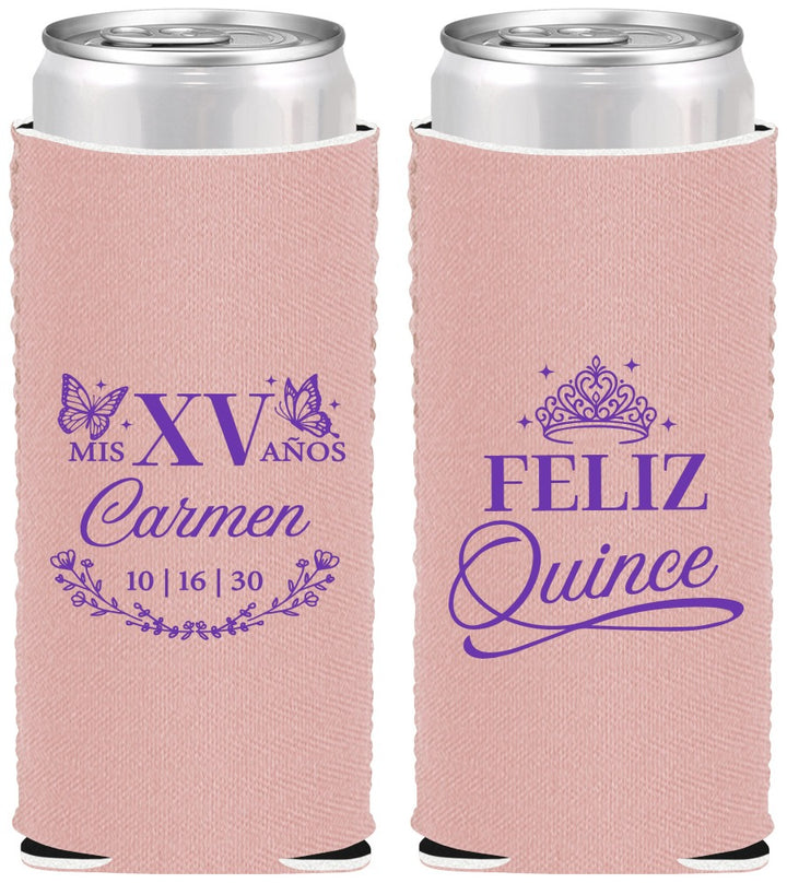 Custom Quinceanera Neoprene Slim Can Coolers - Mis Quince Anos | 70000