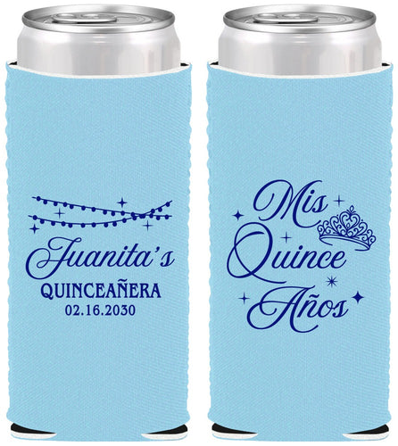 Custom Quinceanera Neoprene Slim Can Coolers - Mis Quince Anos | 70001
