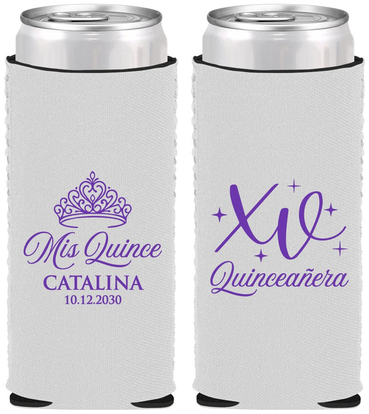 Custom Quinceanera Neoprene Slim Can Coolers - Mis Quince Anos | 70002
