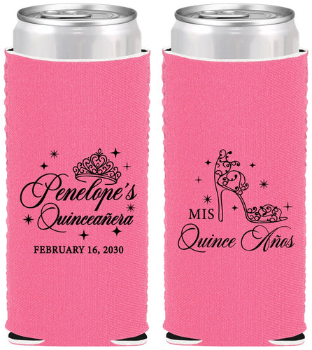 Custom Quinceanera Neoprene Slim Can Coolers - Mis Quince Anos | 70004