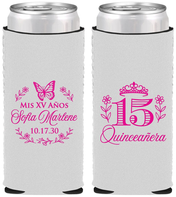 Custom Quinceanera Neoprene Slim Can Coolers - Mis Quince Anos | 70007