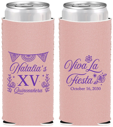 Custom Quinceanera Neoprene Slim Can Coolers - Viva La Fiesta Quince | 70008
