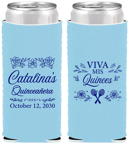 Custom Quinceanera Neoprene Slim Can Coolers - Viva Mis Quinces | 70009