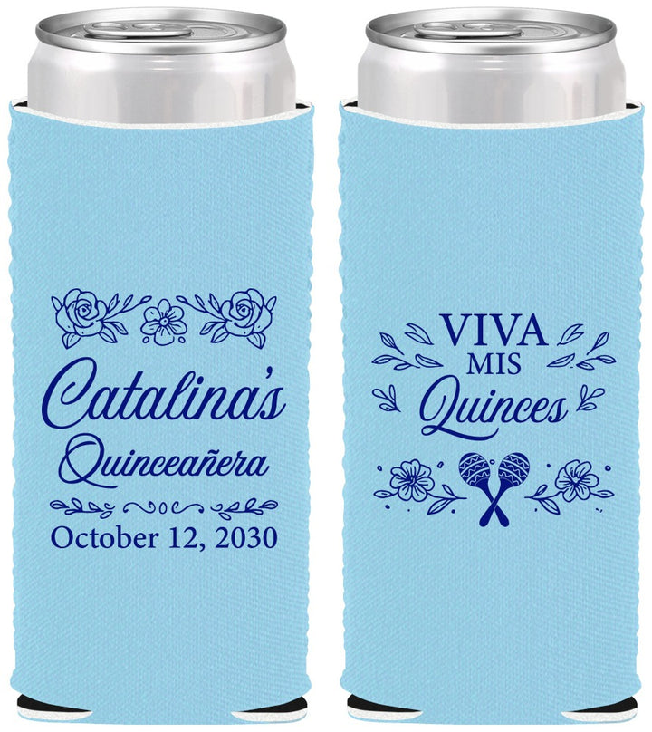 Custom Quinceanera Neoprene Slim Can Coolers - Viva Mis Quinces | 70009