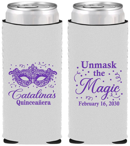 Custom Quinceanera Neoprene Slim Can Coolers - Mardi Gras Quince | 70010