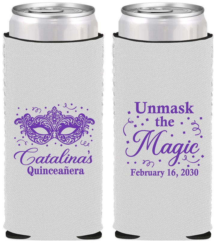 Custom Quinceanera Neoprene Slim Can Coolers - Mardi Gras Quince | 70010