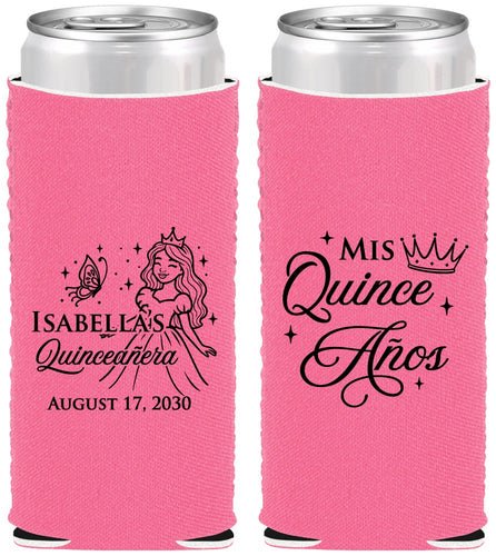 Custom Quinceanera Neoprene Slim Can Coolers - Mis Quince Anos | 70012