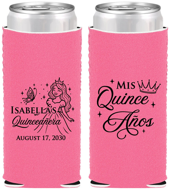 Custom Quinceanera Neoprene Slim Can Coolers - Mis Quince Anos | 70012