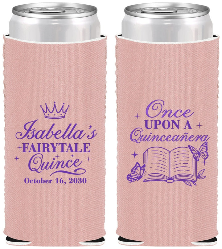 Custom Quinceanera Neoprene Slim Can Coolers - Once Upon A Quince | 70013