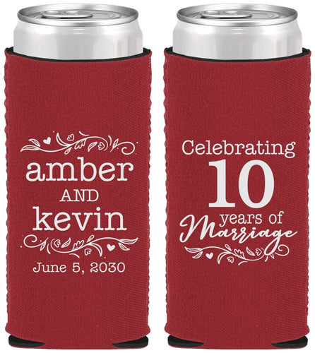 Custom Anniversary Neoprene Slim Can Coolers - 10 Years Of Marriage | 80000