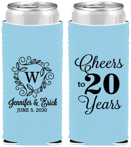 Custom Anniversary Neoprene Slim Can Coolers - Cheers To 20 Years | 80001