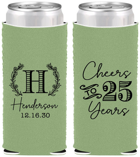 Custom Anniversary Neoprene Slim Can Coolers - Cheers To 25 Years | 80002