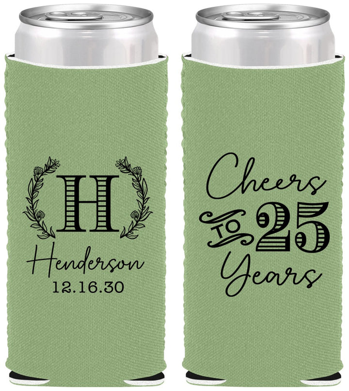Custom Anniversary Neoprene Slim Can Coolers - Cheers To 25 Years | 80002