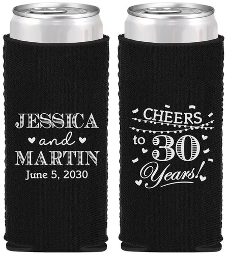Custom Anniversary Neoprene Slim Can Coolers - Cheers To 30 Years | 80003