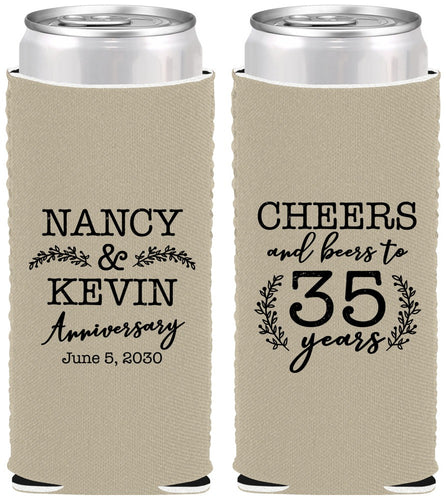 Custom Anniversary Neoprene Slim Can Coolers - Cheers To 35 Years | 80004