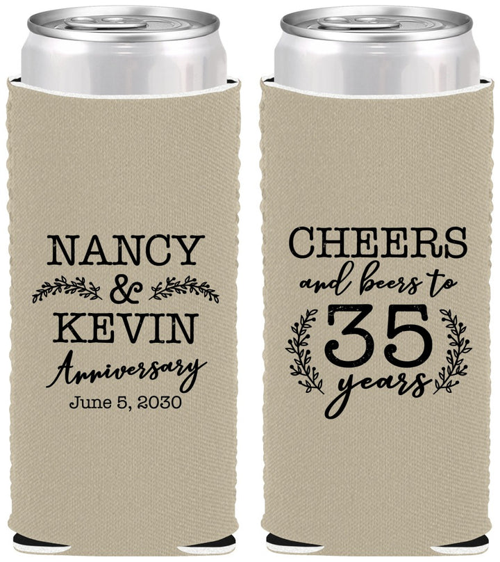 Custom Anniversary Neoprene Slim Can Coolers - Cheers To 35 Years | 80004