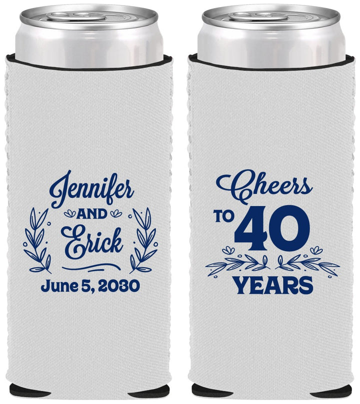 Custom Anniversary Neoprene Slim Can Coolers - Cheers To 40 Years | 80005