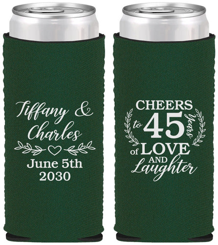 Custom Anniversary Neoprene Slim Can Coolers - Cheers To 45 Years | 80006