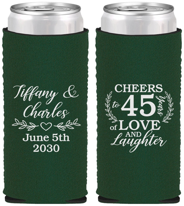 Custom Anniversary Neoprene Slim Can Coolers - Cheers To 45 Years | 80006