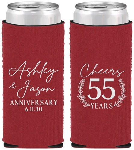 Custom Anniversary Neoprene Slim Can Coolers - Cheers To 55 Years | 80008