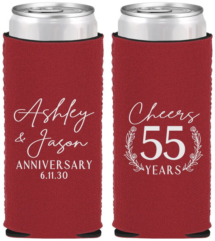 Custom Anniversary Neoprene Slim Can Coolers - Cheers To 55 Years | 80008