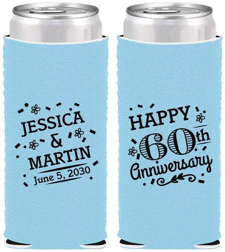 Custom Anniversary Neoprene Slim Can Coolers - Cheers To 60 Years | 80009